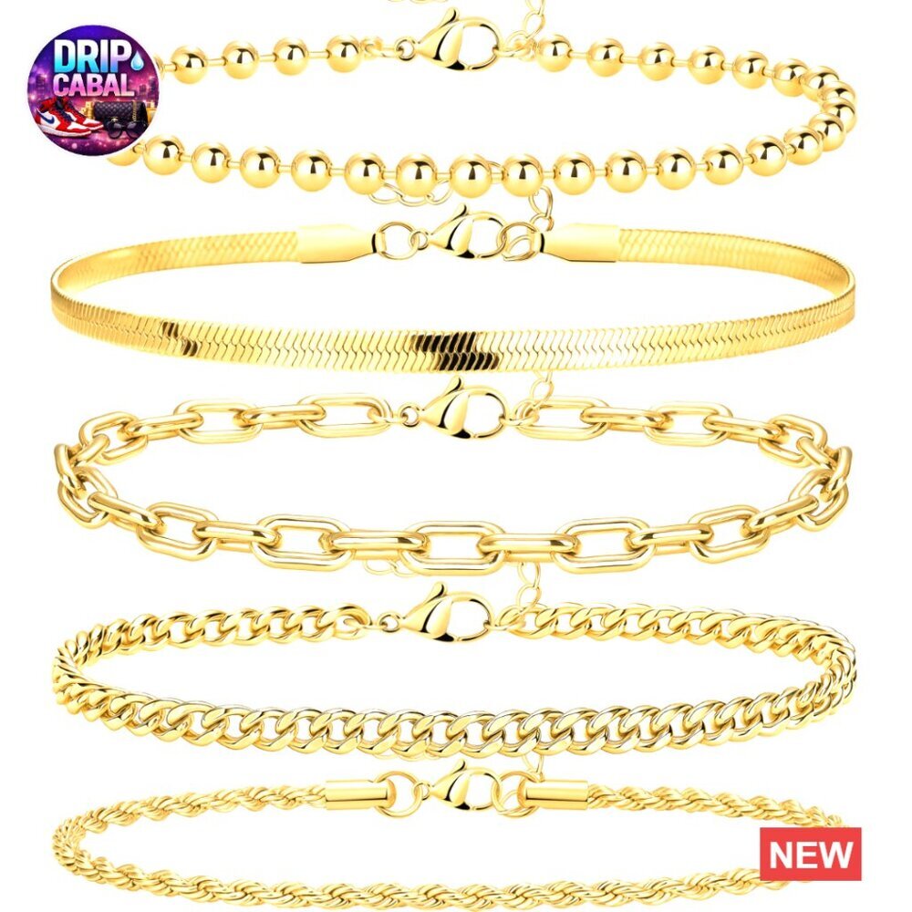 Gold Plated Bracelet Set Stackable Minimalist Adjustable Dainty Jewelry